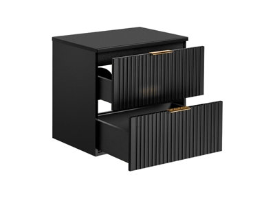 Bathroom Vanity Unit 600mm Countertop Ribbed Fluted Black Modern Wall ...