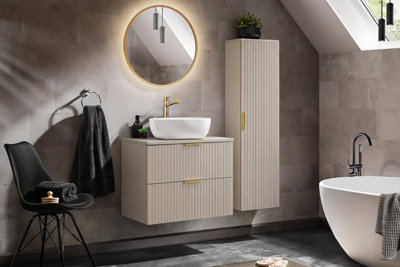 Bathroom Vanity Unit 600mm Countertop with Sink Basin Ribbed Textured ...
