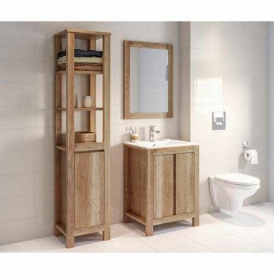 Bathroom Vanity Unit 600mm Floor Sink Cabinet 60cm Freestanding Cupboard Oak Effect Classic