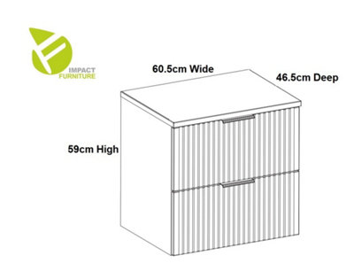 Bathroom Vanity Unit 600mm Oak Countertop Ribbed Fluted Oak Effect ...