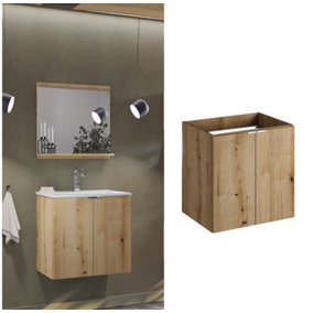 Bathroom Vanity Unit 600mm Wall Cabinet Slim 2 Door Floating Under Sink Storage Oak Effect Nova