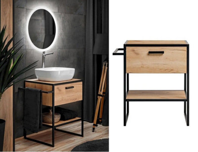 Bathroom Vanity Unit 700 Countertop Sink Floor Cabinet Black Metal Oak Loft Industrial Freestanding Brook