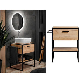 Bathroom Vanity Unit 700 Countertop Sink Floor Standing Cabinet Black Metal Oak Loft Industrial Freestanding Brook