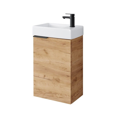 Bathroom Vanity Unit and Basin 400 Cloakroom Sink Wall Cabinet Oak Finish Avir