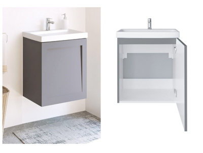 Bathroom Vanity Unit and Basin 500mm Cloakroom Sink Wall Cabinet Grey Matt Avir