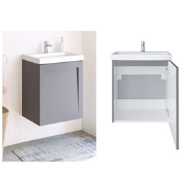 Bathroom Vanity Unit and Basin 500mm Cloakroom Sink Wall Cabinet Grey Matt Avir