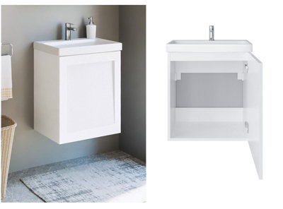 Cloakroom basin store with cabinet