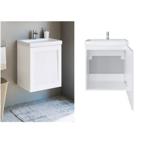 Bathroom Vanity Unit and Basin 500mm Cloakroom Sink Wall Cabinet White Matt Avir
