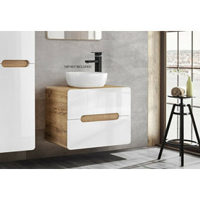 Bathroom Vanity Unit Countertop Sink 600 Wall Cabinet White Gloss Oak Arub