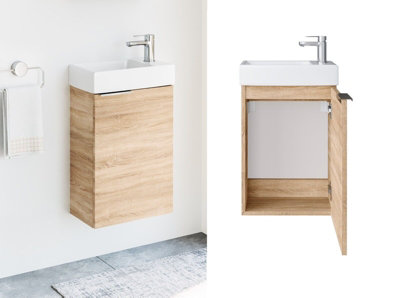 Bathroom Vanity Unit Small Basin 400 Cloakroom Sink Wall Cabinet Sonoma Oak Avir