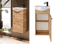 Bathroom Vanity Unit with Basin 400 Cloakroom Sink Cabinet Wall Oak Finish Avir