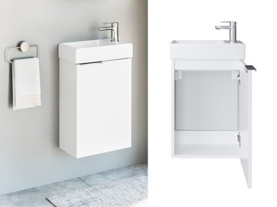 Bathroom Vanity Unit with Basin 400 Cloakroom Sink Wall Cabinet White Gloss Avir