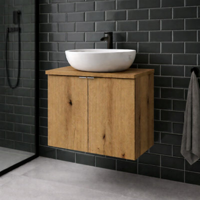 Bathroom Vanity Unit with Basin 600mm Countertop Oak 2 Door Wall ...