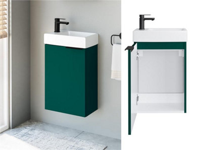 Bathroom Vanity Unit with Sink 400 Wall Hung Cloakroom Cabinet Green Black Avir