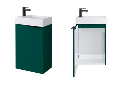 Bathroom Vanity Unit with Sink 400 Wall Hung Cloakroom Cabinet Green Black Avir