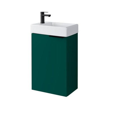 Bathroom Vanity Unit with Sink 400 Wall Hung Cloakroom Cabinet Green Black Avir