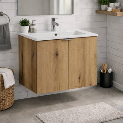 Bathroom Vanity Unit with Sink 600mm Wall Cabinet and Basin Floating 2 ...