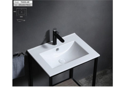 Bathroom Vanity Unit with Sink Basin 600mm Ribbed Fluted Beige Cashmere ...