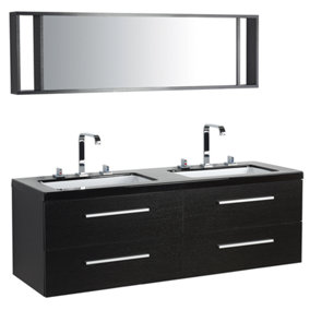 Bathroom Vanity with 4 Drawers, Double Sink and Mirror - MALAGA Black