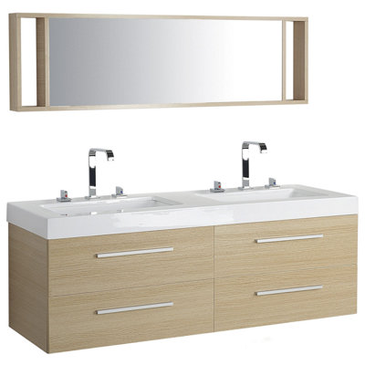 Bathroom Vanity with Mirror Light Wood MALAGA DIY at B&Q