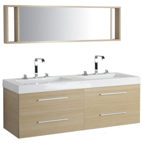 Bathroom Vanity with Mirror Light Wood MALAGA