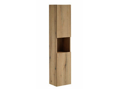 Bathroom Wall Cabinet Tall Slim 2 Door Floating Storage Unit Oak Effect ...