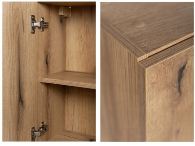 Bathroom Wall Cabinet Tall Slim 2 Door Floating Storage Unit Oak Effect ...