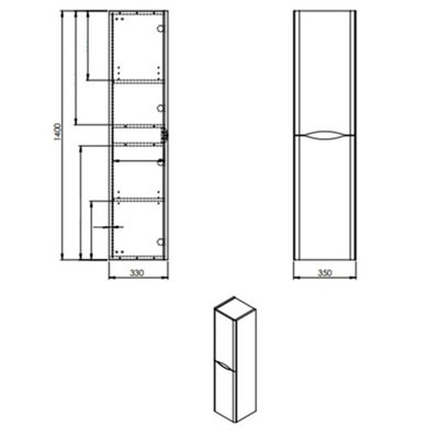 Bathroom Wall Hung 2-Door Tall Storage Unit 350mm Wide x 330mm Deep - Cashmere - (Arch)