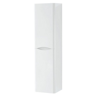 Bathroom Wall Hung 2-Door Tall Storage Unit 350mm Wide x 330mm Deep - Gloss White - (Arch)