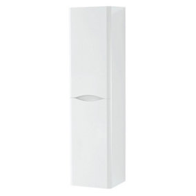 Bathroom Wall Hung 2-Door Tall Storage Unit 350mm Wide x 330mm Deep - Gloss White - (Arch)