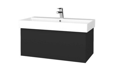 Bathroom Wall Hung Vanity Unit Matt Carbon And Basin Ceramic Sink White 805x355mm