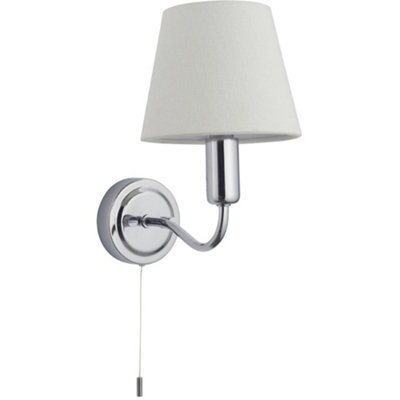 Bathroom Wall Light Fitting Chrome Plate & Ivory Fabric Shade