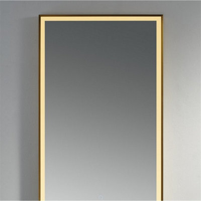 Bathroom Wall Mirror - Rectangular 1000 x 600mm - Brushed Brass Rectangular Wall Mirror - LED Light Lights - Bluetooth Speakers