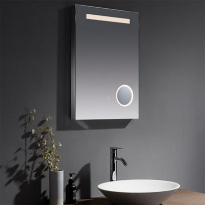 Bathroom Wall Mirror - Rectangular 700 x 500mm - LED Light (3 Tone) - Halo Touch Sensor - Anti Fog Demister - USB Point