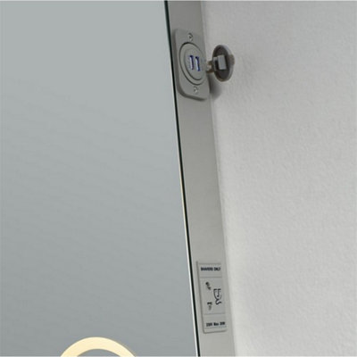 Bathroom Wall Mirror - Rectangular 700 x 500mm - LED Light (3 Tone) - Halo Touch Sensor - Anti Fog Demister - USB Point