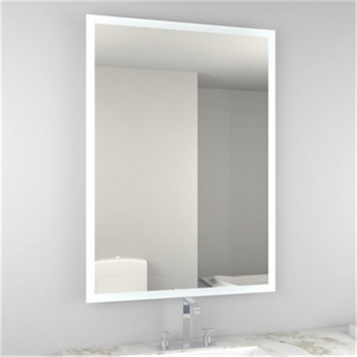 Bathroom Wall Mirror - Rectangular 700 x 500mm - LED Light Wall Mirror - Demister Pad