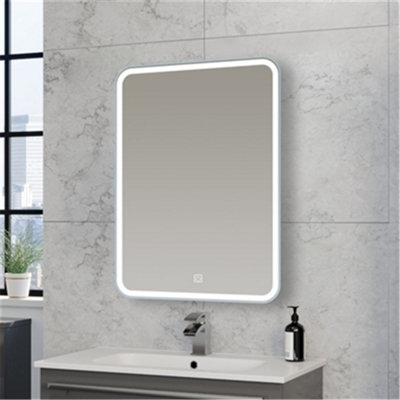 Bathroom Wall Mirror - Rectangular 700 x 500mm - LED Light Wall Mirror - Demister Pad