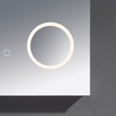 Bathroom Wall Mirror - Rectangular 800 x 600 mm - LED Light (3 Tone) - Anti Fog Demister - Magnifying Mirror