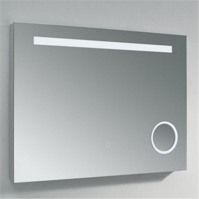 Bathroom Wall Mirror - Rectangular 800 x 600 mm - LED Light (3 Tone) - Anti Fog Demister - Magnifying Mirror
