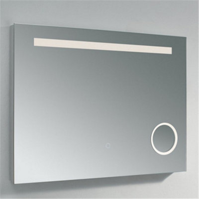 Bathroom Wall Mirror - Rectangular 800 x 600 mm - LED Light (3 Tone) - Anti Fog Demister - Magnifying Mirror