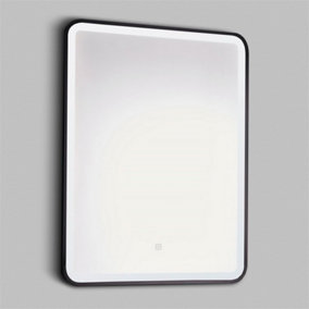 Bathroom Wall Mirror - Square 700 x 500mm - LED Light Matt Black Wall Mirror - Demister Pad