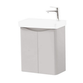 Bathroom Wall Mounted 2 Door Cloakroom Unit and Ceramic Basin 500mm Wide - Cashmere - (Arch) - Brassware Not Included