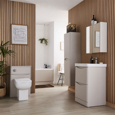 Bathroom Wall Mounted 2 Door Cloakroom Unit and Ceramic Basin 500mm Wide - Cashmere - (Arch) - Brassware Not Included