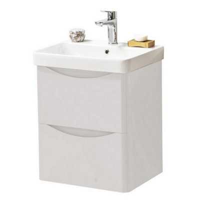 Bathroom Wall Mounted 2-Drawer Vanity Unit with Basin 500mm Wide - Cashmere - (Arch) - Brassware Not Included