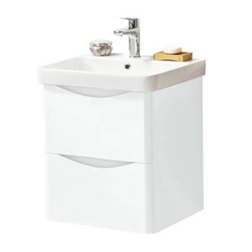 Bathroom Wall Mounted 2-Drawer Vanity Unit with Basin 500mm Wide - Gloss White - (Arch) - Brassware Not Included