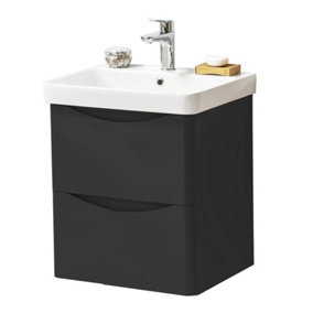 Bathroom Wall Mounted 2-Drawer Vanity Unit with Basin 500mm Wide - Matt Graphite - (Arch) - Brassware Not Included