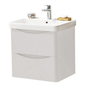 Bathroom Wall Mounted 2-Drawer Vanity Unit with Basin 600mm Wide - Cashmere - (Arch) - Brassware Not Included