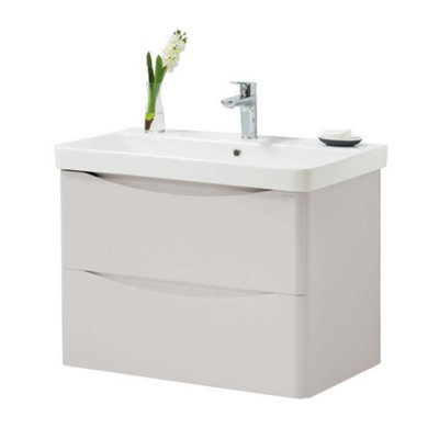 Bathroom Wall Mounted 2-Drawer Vanity Unit with Basin 800mm Wide - Cashmere - (Arch) - Brassware ...