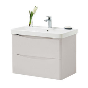 Bathroom Wall Mounted 2-Drawer Vanity Unit with Basin 800mm Wide - Cashmere - (Arch) - Brassware Not Included