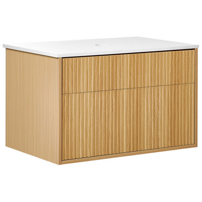 Bathroom Wall Mounted Cabinet 80 x 52 cm Light Wood BEXTI